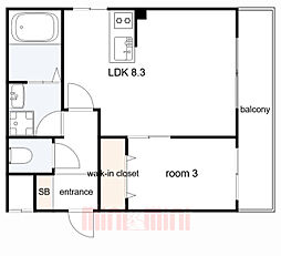 DITAエハコ日暮通 202 3階1LDKの間取り