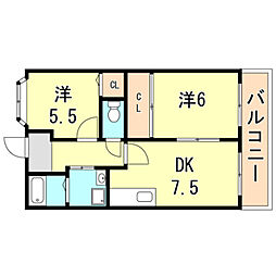 コーレジアス須磨 2階2DKの間取り
