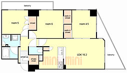 Brillia西宮北口　The Residence 4階3LDKの間取り