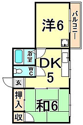 ナルディス尼崎 2階2DKの間取り