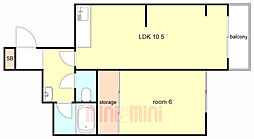 サンパレス21東園田II 3階1LDKの間取り
