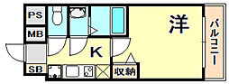 プレサンス三宮エレガンシア 7階1Kの間取り
