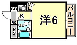 猪名寺パークマンションI 2階ワンルームの間取り