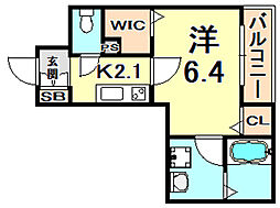 アヴェニール南塚口 3階1Kの間取り