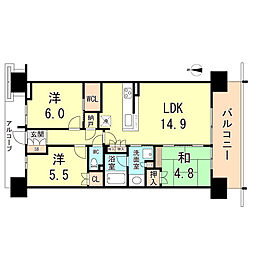 プラウドシティ塚口マークスカイ 5階3LDKの間取り