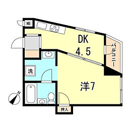 下山手セントラルハイツ 4階1DKの間取り