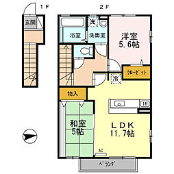 アルモニーアＦ 2階2LDKの間取り