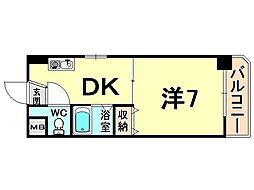 ジュネス南塚口 2階1DKの間取り