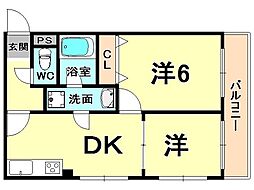 アルテシアン夙川 2DKの間取図画像