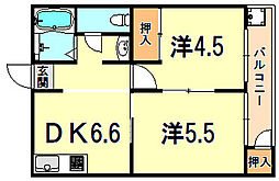 南マンション 2DKの間取図画像
