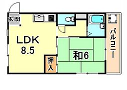 サニーハイツ西岡本 1LDKの間取図画像