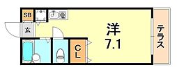シャトラン弓木二番館 1Kの間取図画像