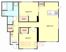 ラ・ポーズ 六甲 B棟 2LDKの間取図画像