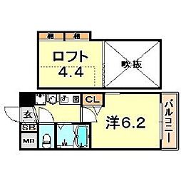 エステムコート三宮EASTポルトマーレ 1Kの間取図画像