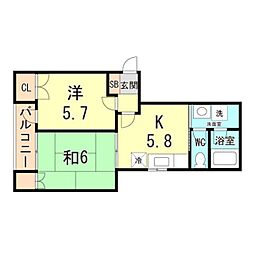 ルボワNo.1 2Kの間取図画像