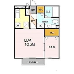 リバーハイツA棟 1LDKの間取図画像