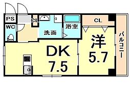 シロハイヌ西難波 1DKの間取図画像