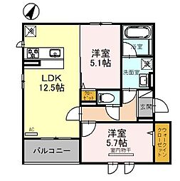 神戸市東灘区森北町1丁目アパート 2LDKの間取図画像