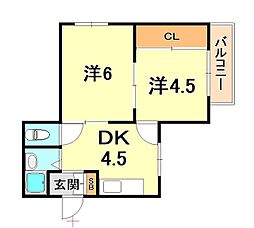 六甲アビタシオン 2DKの間取図画像
