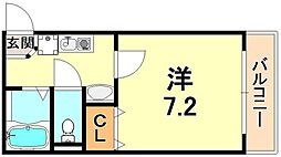 モカメゾン六甲 1Kの間取図画像