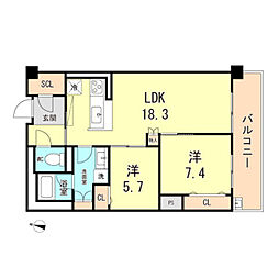 シークリサンス西岡本 2LDKの間取図画像