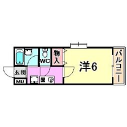 アルファコート 1Kの間取図画像