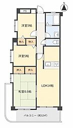 ハッピーコート芦屋 3LDKの間取図画像