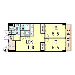 シーサイドコーポ芦屋 2LDKの間取図画像