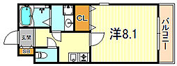 グランデ六甲道 1Kの間取図画像