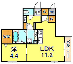 ディアコート住吉本町 1LDKの間取図画像