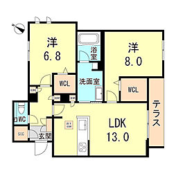 シャーメゾン ラウレア芦屋 2LDKの間取図画像