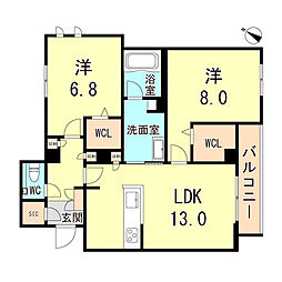 シャーメゾン ラウレア芦屋 2LDKの間取図画像