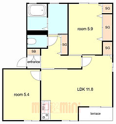 エスト芦屋B棟 2LDKの間取図画像
