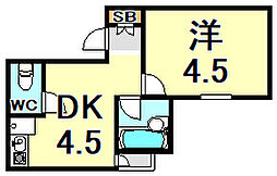 アメニティ東神戸二番館 1DKの間取図画像
