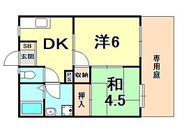 エスポワール城内 2DKの間取図画像