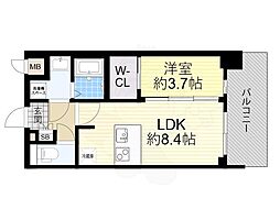 プレサンスOSAKA東成中本ハーヴィル 9階1LDKの間取り