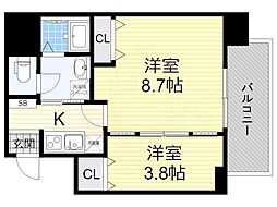 ヴィラ・セレーノ玉造本町 2Kの間取図画像