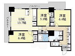 カスタリアタワー長堀橋 3LDKの間取図画像
