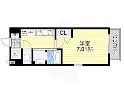 Luxe大阪城南 1Kの間取図画像