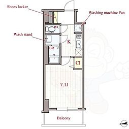 プリムール新深江 1Kの間取図画像