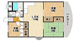 深草西浦住宅 5階3LDKの間取り