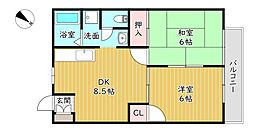 エクセルコーポ 2DKの間取図画像