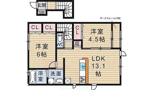 D-room宙 ｜兵庫県川西市加茂２丁目(賃貸アパート2SLDK・2階・63.22㎡)の写真 その2