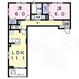 サンロイヤル1 3階2LDKの間取り