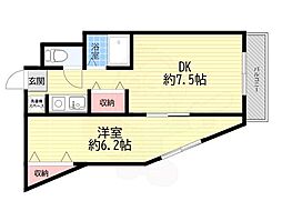加茂ローゼンハイム 1DKの間取図画像