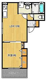 クリエオーレ大物町 1LDKの間取図画像