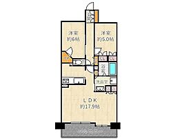 ザ・大阪レジデンス備後町 2LDKの間取図画像