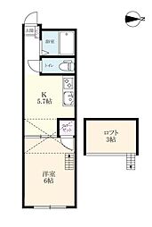 パレス地産-神園 1階1DKの間取り