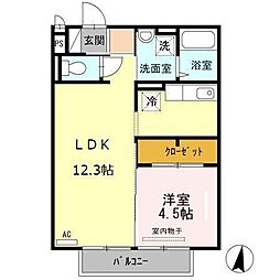 レーヴ天祐 1LDKの間取図画像