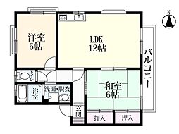 神園リバーハイツ 2LDKの間取図画像